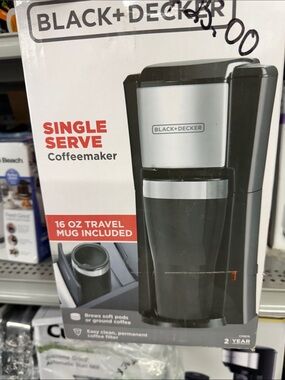 Black & Decker Black and Silver Single-Serve Coffeemaker with Travel Mug